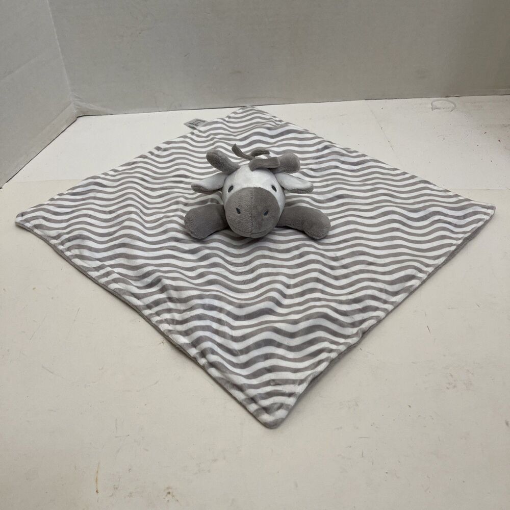 Crevent Zebra Lovey Security Blanket Plush Grey White Striped 14” By 14”